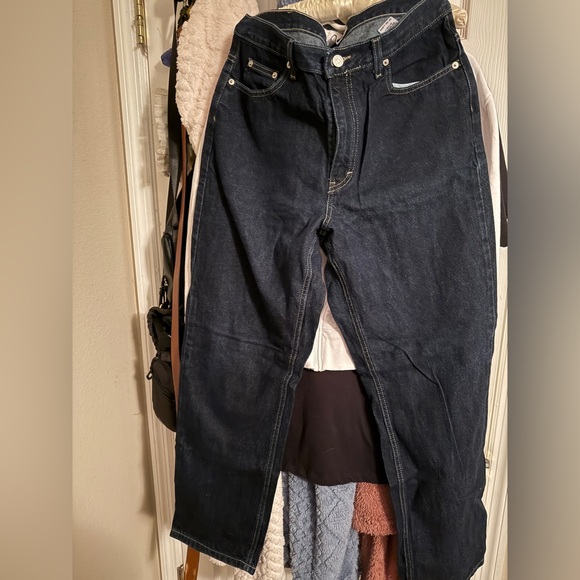 Vintage Tommy Hilfiger Dark Blue Denim jeans with Brown Patch - Picture 1 of 5